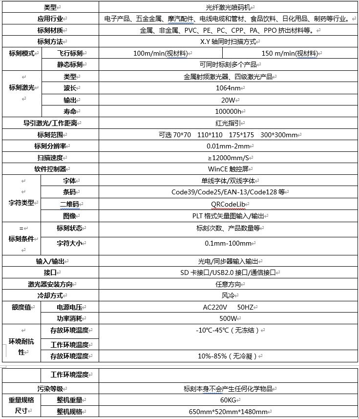 激光噴碼機(jī)技術(shù)參數(shù)